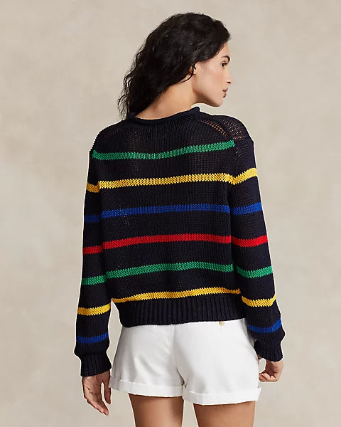 Suéter listrado de algodão com gola tartaruga
